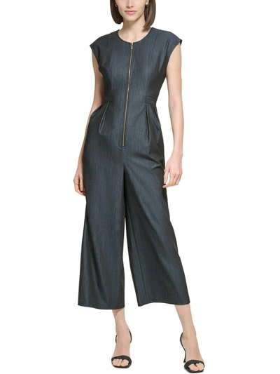 Calvin Klein Womens Slub Wide Leg Jumpsuit In Blue