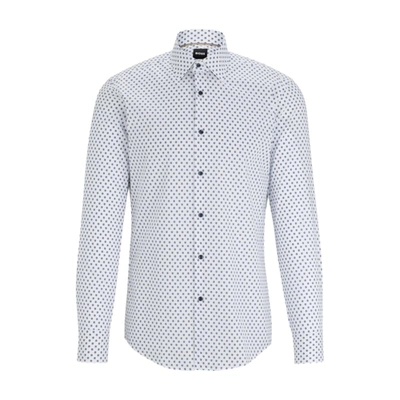Hugo Boss Slim-fit Shirt In Printed Italian Oxford Cotton In White