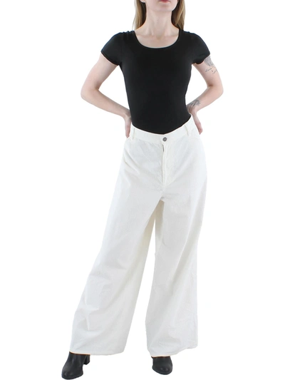 Lafayette 148 Womens Corduroy High Rise Wide Leg Pants In White