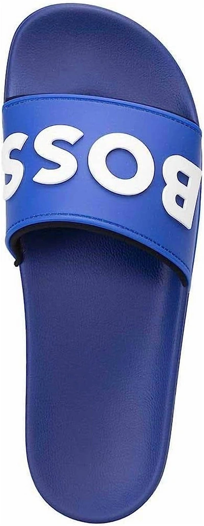 Hugo Boss Men's Kirk Bold Logo Rubber Slide Sandal In Blue