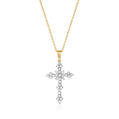 Ross-simons Diamond Cross Pendant Necklace In 18kt Gold Over Sterling In Multi