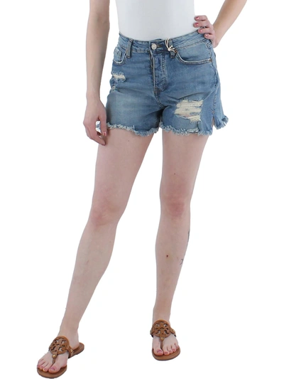 Vanilla Star Juniors Womens Mid Rise Raw Hem Cutoff Shorts In Blue