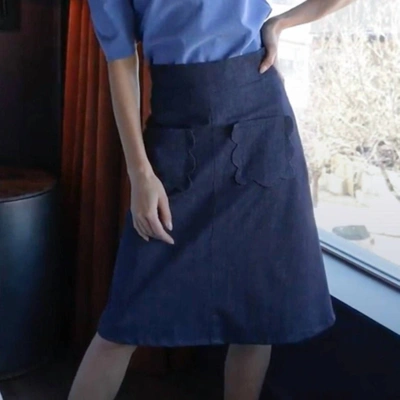 Never A Wallflower Scallop Patch Pocket Denim Skirt In Blue Denim