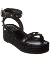 VALENTINO GARAVANI ROCKSTUD 45 ROPE & LEATHER WEDGE SANDAL