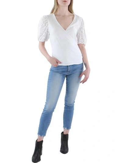 Laundry By Shelli Segal Womens Eyelet Criss-cross Pullover Top In White