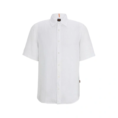 Hugo Boss Regular-fit Shirt In Linen Canvas In White
