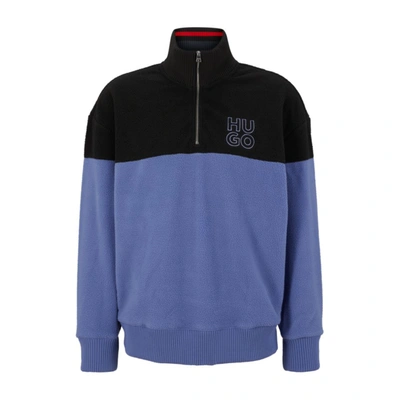 Hugo Boss Zip-neck Sherpa Fleece Sweatshirt With Stacked Logo Embroidery In Purple