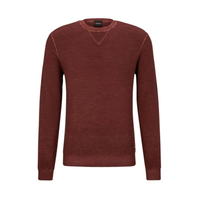 Hugo Boss Structured-knit Sweater In Virgin Wool, Silk And Cashmere In Dark Red