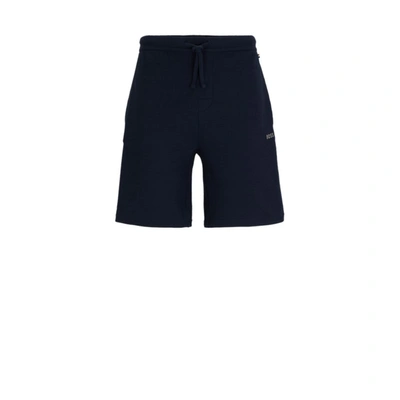 Hugo Boss Pajama Shorts With Embroidered Logo In Blue