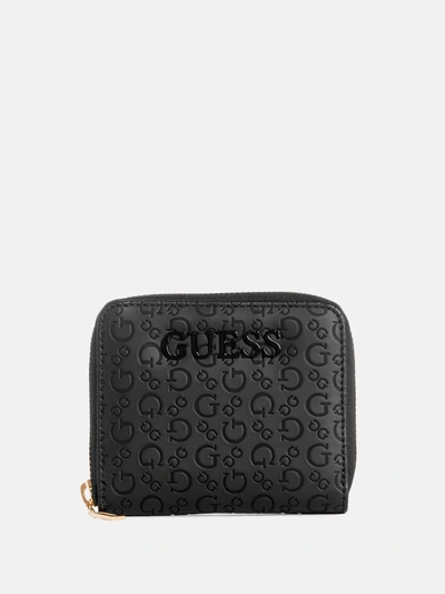 Guess Factory Bowie Debossed Zip-around Wallet In Black