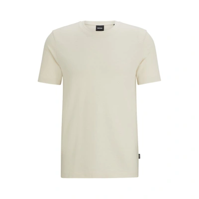 Hugo Boss Cotton-blend T-shirt With Bubble-jacquard Structure In Open White