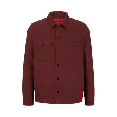 Hugo Boss Oversize-fit Overshirt In Cotton Twill With Camp Collar In Brown