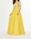Angela & Alison Shimmering Prom Gown In Yellow In Yellow