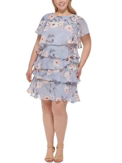 Jessica Howard Plus Womens Tiered Knee Length Mini Dress In Multi