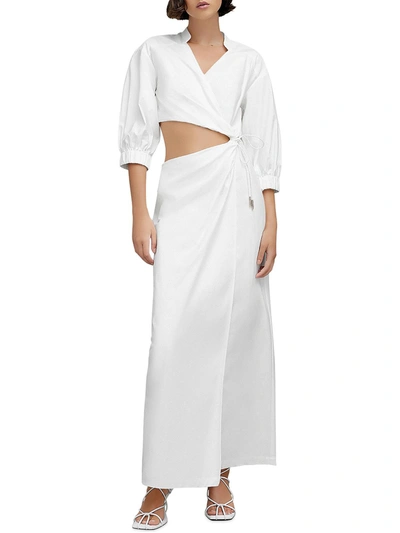 Significant Other Womens Open Midriff Puff Sleeves Midi Dress In White