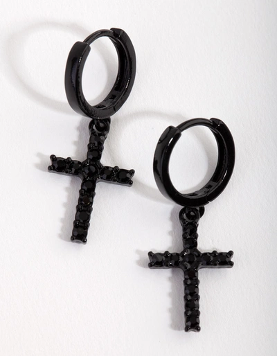 Lovisa Matte Diamante Cross Huggie Earrings In Black
