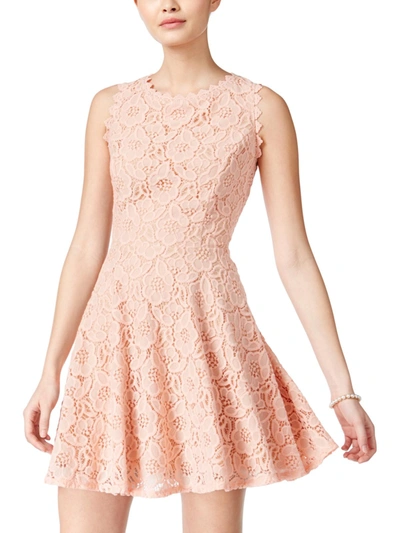 City Studio Juniors Womens Lace Fit & Flare Party Dress In Pink