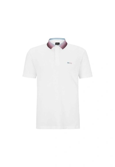 Hugo Boss Men's Prout 36 Pique Stretch Cotton Short Sleeve Polo In White