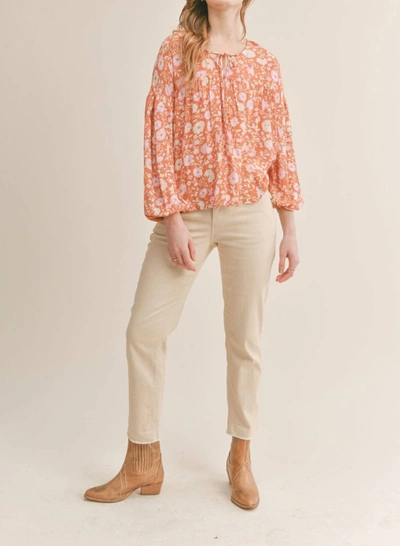 Sadie & Sage With Love Peasant Top In Orange Floral In Multi