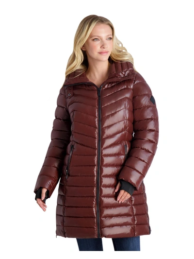 Steve Madden Womens Quilted Mid Length Puffer Jacket In Red