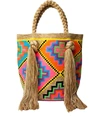 Le Pom Pom Tassel Bag In Rainbow & Beige In Multi
