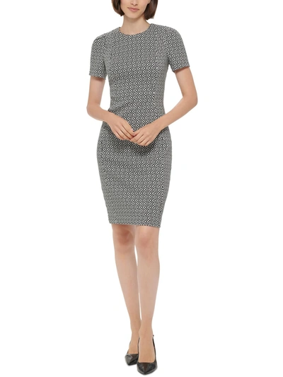 Calvin Klein Petites Womens Patterned Exposed Zipper Sheath Dress In Malachite