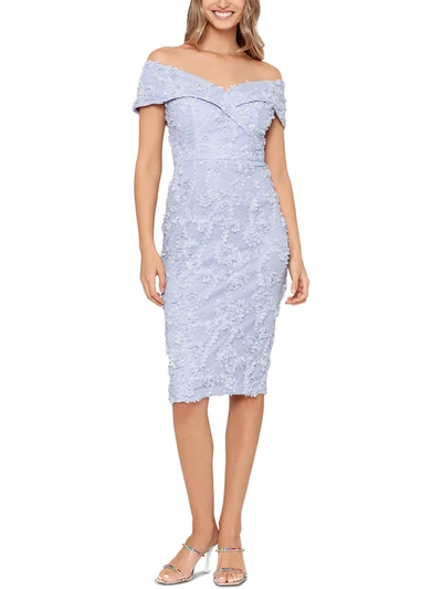 Xscape Womens Lace Overlay Knee Length Bodycon Dress In Grey