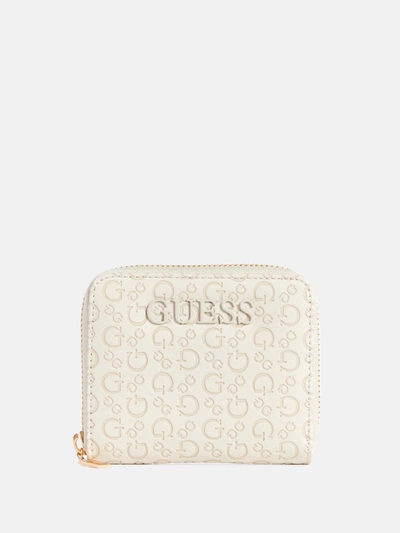 Guess Factory Bowie Debossed Zip-around Wallet In White