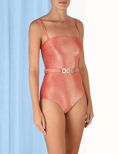 Zimmermann Devi Metallic-finish Swimsuit In Pink