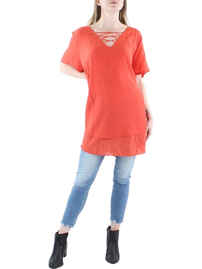 Avenue Plus Size Marion Caged Tunic Top In Orange