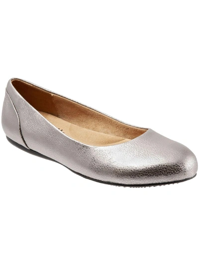 Softwalk Sonoma Womens Leather Padded Insole Ballet Flats In Silver