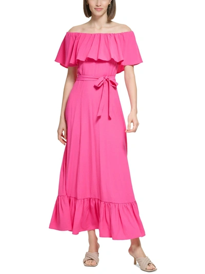 Calvin Klein Womens Crinkled Long Maxi Dress In Pink