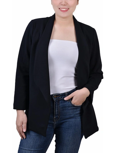 Ny Collection Petites Womens Drapey Business Open-front Blazer In Black