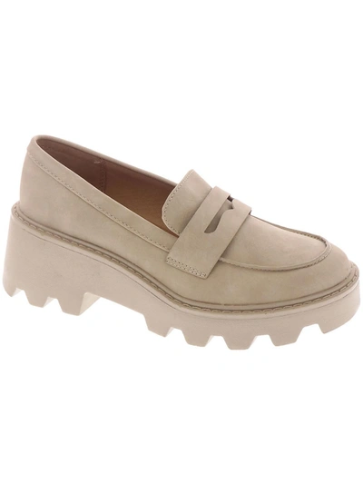 Dolce Vita Vikki Womens Faux Leather Lugged Sole Loafers In White