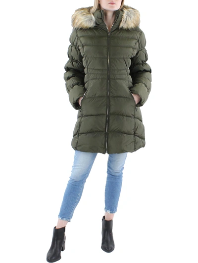 Laundry By Shelli Segal Womens Slimming Faux Fur Puffer Jacket In Green