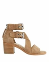 RAG & BONE MADRID SUEDE STACKED HEEL SANDALS IN CAMEL