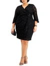 Connected Apparel Plus Womens Lace O- Ring Wrap Dress In Black