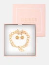 GUESS FACTORY GOLD-TONE CHAIN BRACELET AND CRYSTAL EARRINGS BOX SET