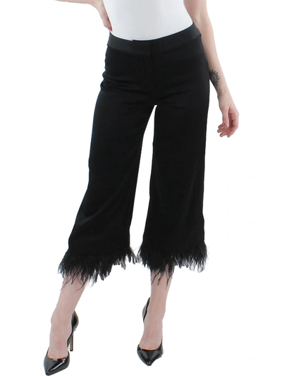 Kobi Halperin Nova Womens Ostrich Feather Trim Mid-rise Cropped Pants In Black