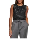CALVIN KLEIN WOMENS FAUX LEATHER PLEATED TANK TOP