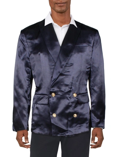 And Now This Mens Satin Suit Separate Double-breasted Blazer In Blue
