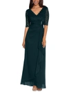 B & A BY BETSY AND ADAM WOMENS LACE-TRIM V-NECK EVENING DRESS