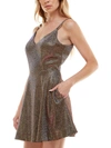 Speechless Juniors Womens Metallic Mini Cocktail And Party Dress In Multi