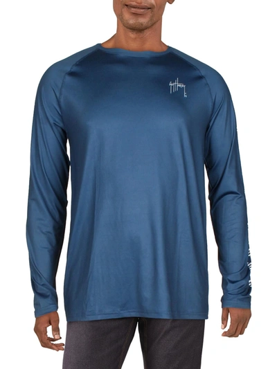 Guy Harvey Mens Crewneck Long Sleeve Graphic T-shirt In Blue