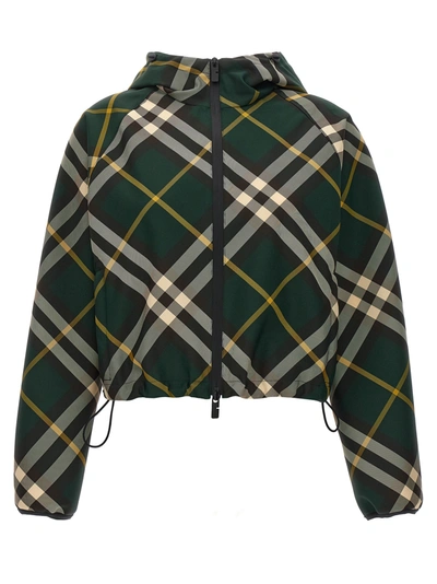 Burberry Check-pattern Zip-up Jacket In Green
