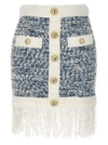 Balmain Frayed Button-embellished Tweed Mini Skirt
