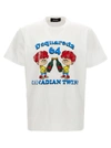 Dsquared2 Canadian Twins Printed Cotton T-shirt In Blanco