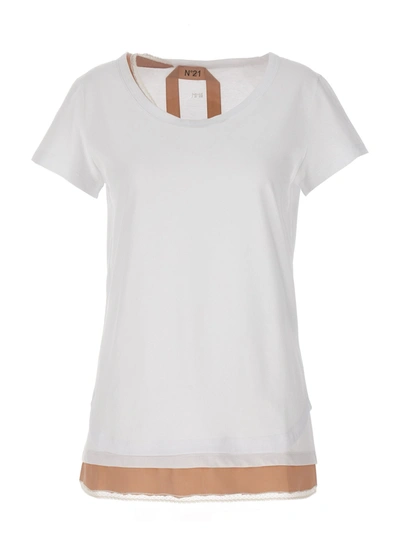 N°21 Layered-design Cotton T-shirt In Blanco