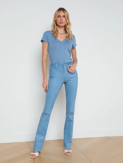 L Agence Ruth Coated Straight-leg Jean In Blue Mist Coated