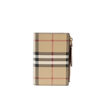 Burberry Checked Textured-leather Wallet In Beige